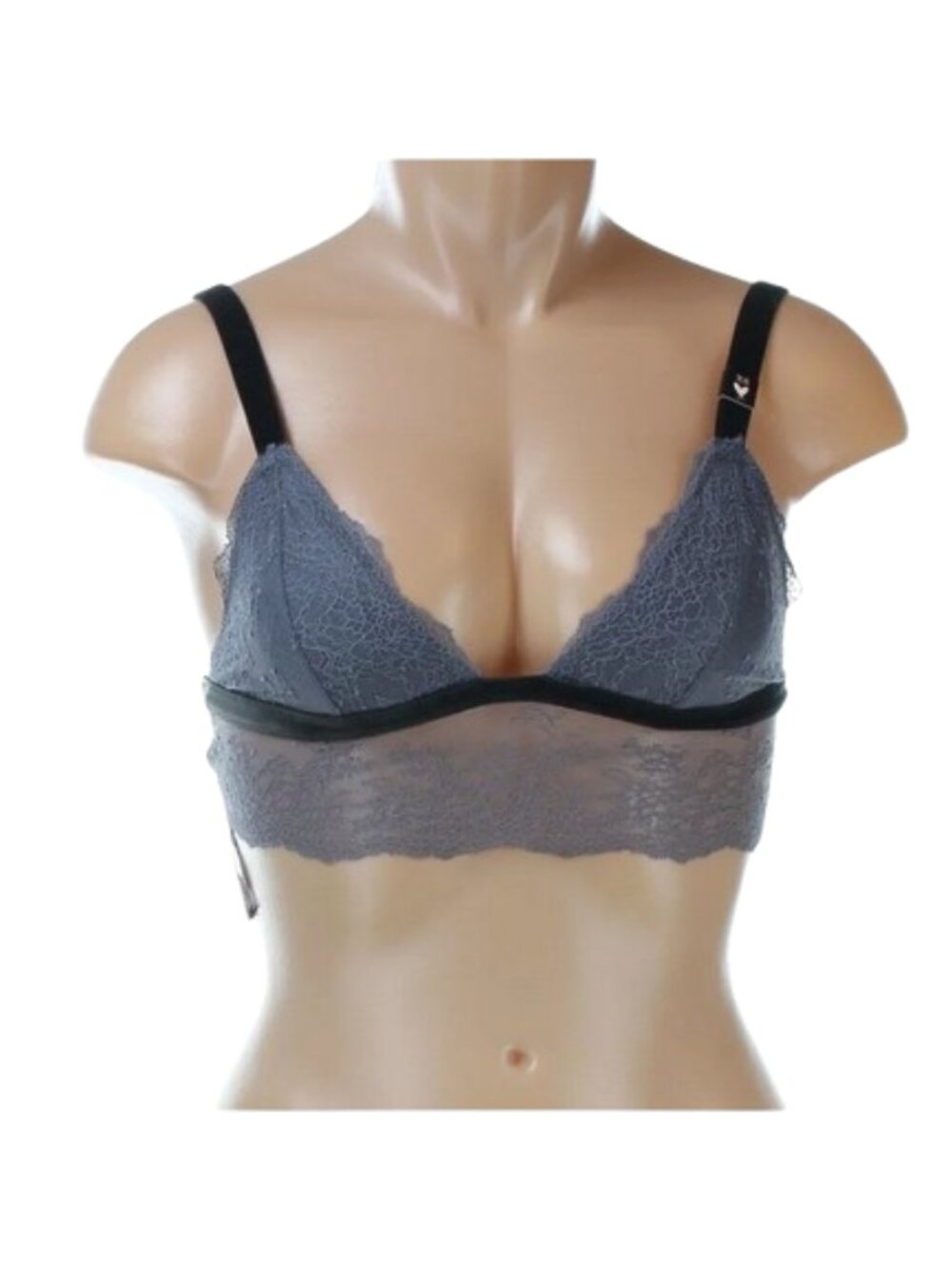 Victoria's Secret Grey Lace Longline Bralette XS Black Velvet Straps NWT